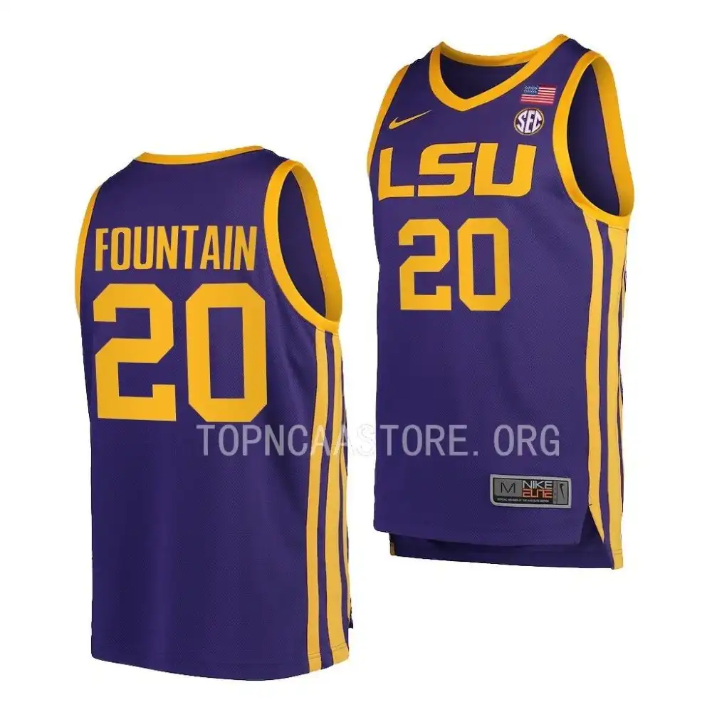 Men's LSU Tigers Derek Fountain #20 2022-23 Purple Replica NCAA Basketball Jersey